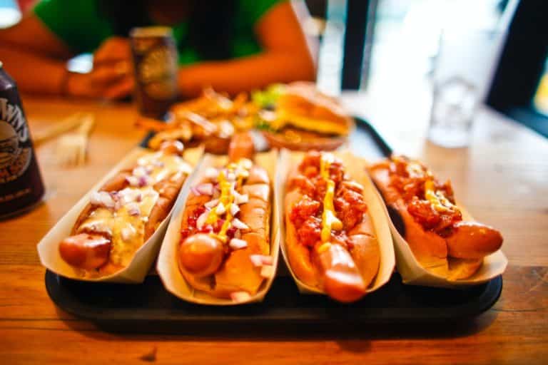 hot dogs with toppings